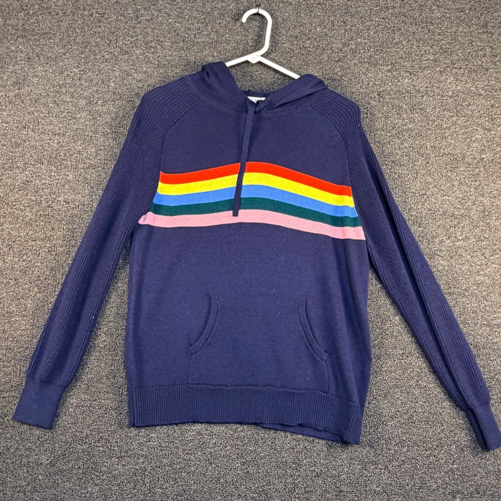 Style & Co Navy Blue Rainbow Stripe Knit Pullover Hoodie Sweater Mens Small HO20 - Picture 1 of 7